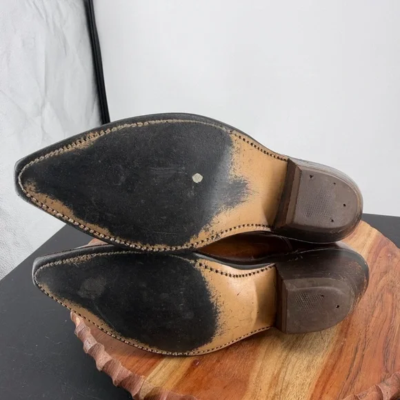 vintage flower inlay ankle western boots brown leather short cowgirl boho sz 7.5 - Picture 9 of 10